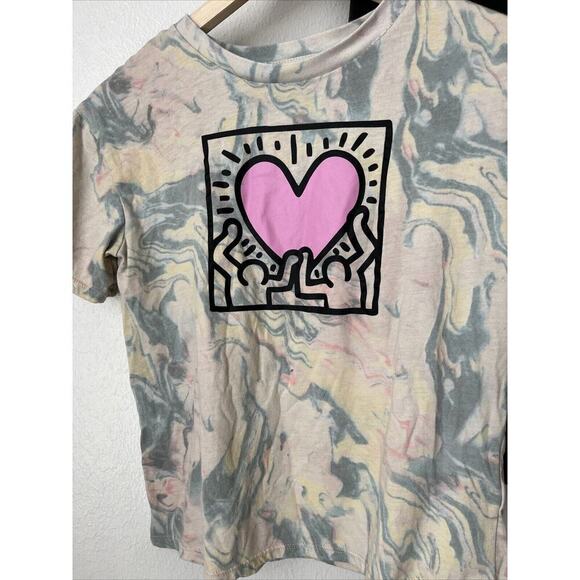 Keith Haring lot 2 women kids tees tie dye heart logo well worn marbled XS/S/M - Picture 2 of 6